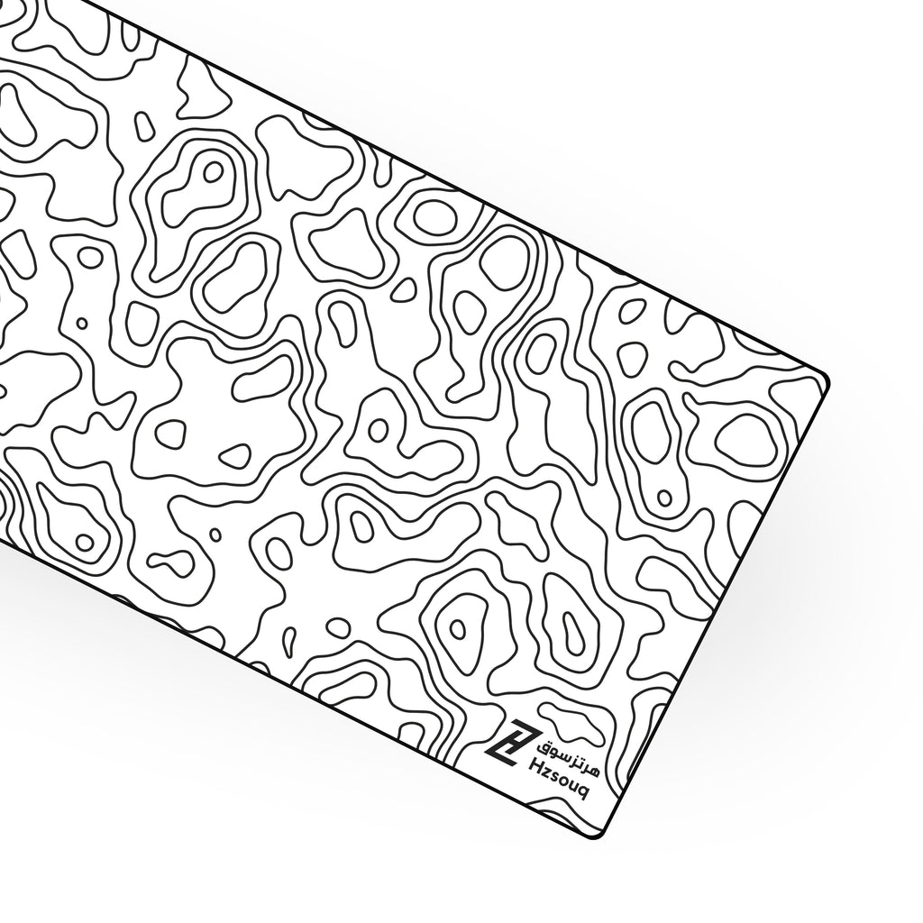 ماوس باد White Flow أبيض بتصميم طبوغرافي topographic وشعار هرتزسوق XXL 90×40 سم من هرتزسوق