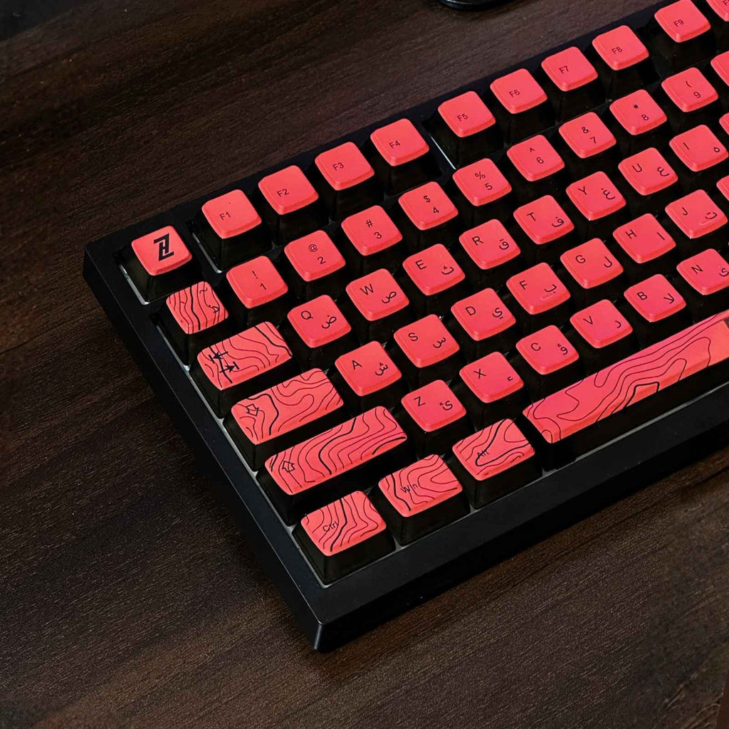 كي كابس Keycaps Topo R أحمر Red حروف عربية إنجليزية واضحة مع تصميم طبوغرافي ثلاثي الأبعاد من هرتزسوق